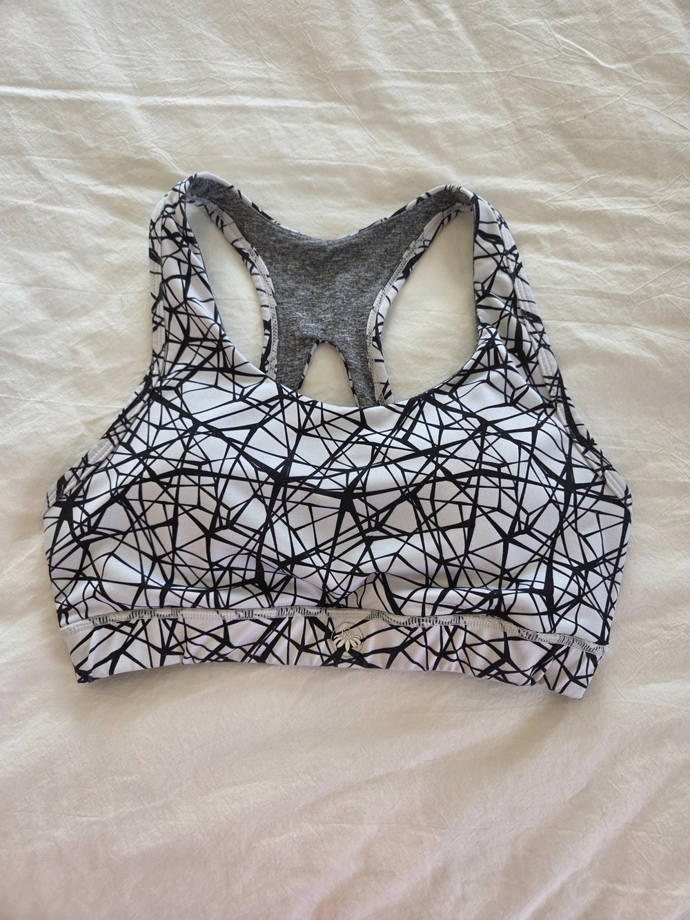 Senita Black & White Abstract Racerback Sports Bra
